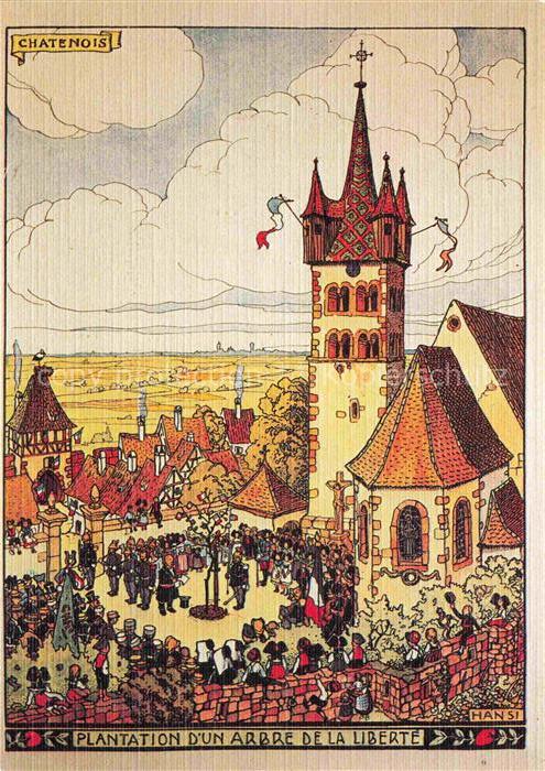 Hansi  Waltz J J Kuenstlerkarte Alsace Elsass Plantation un arbre de la Liberte