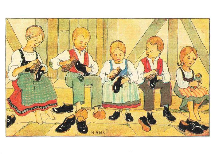 Hansi  Waltz J J Kuenstlerkarte Alsace Elsass Alsace Schuhe putzen Kinder