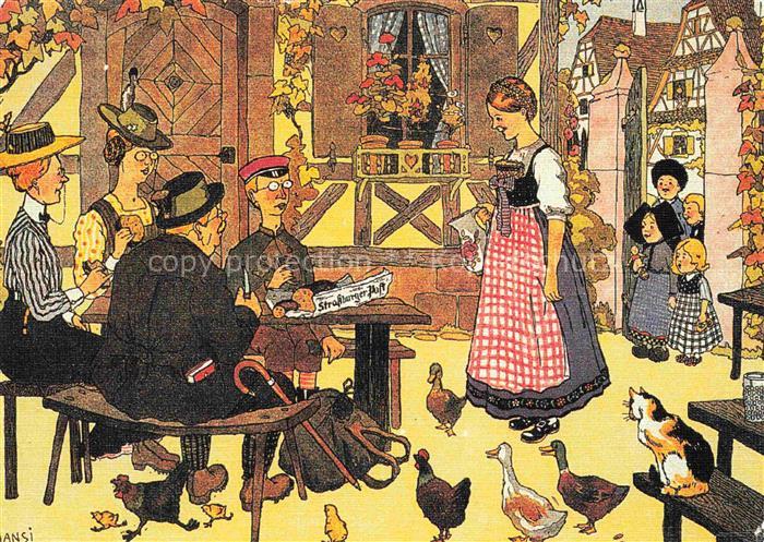 Hansi  Waltz J J Kuenstlerkarte Alsace Elsass La detente apres la marche