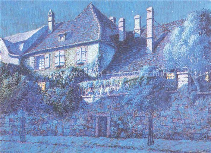 Hansi  Waltz J J Kuenstlerkarte Alsace Elsass Nuit ete bei Nacht