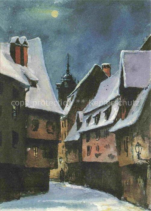 Hansi  Waltz J J Kuenstlerkarte Alsace Elsass Colmar sous la neige au clair de l