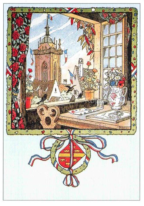 Hansi  Waltz J J Kuenstlerkarte Alsace Elsass Regard sur Colmar de la fenetre de