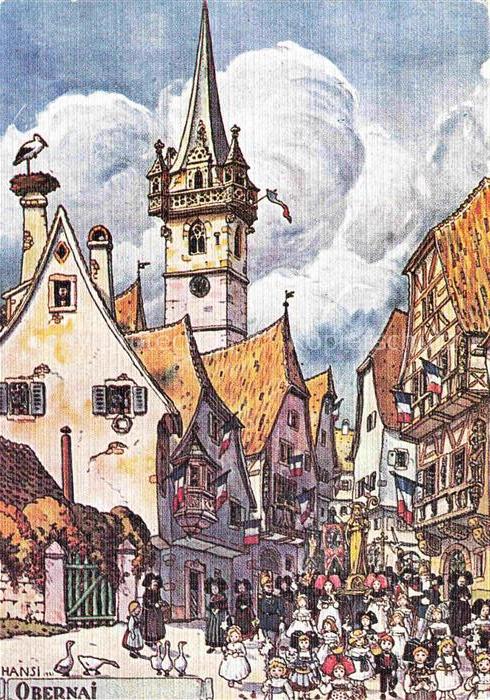Hansi  Waltz J J Kuenstlerkarte Alsace Elsass Obernai