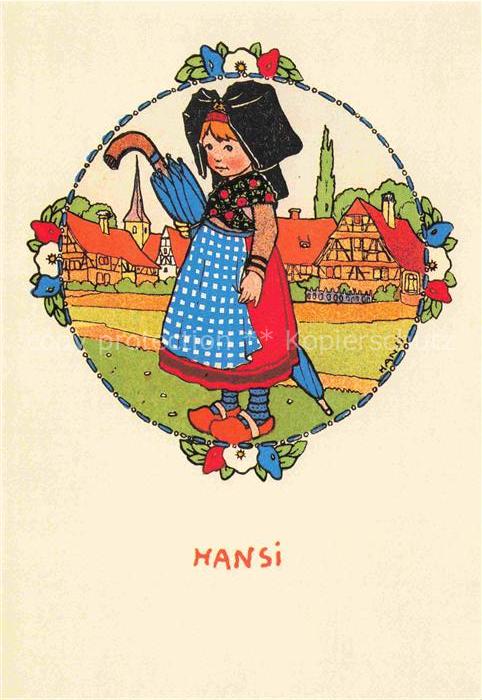 Hansi  Waltz J J Kuenstlerkarte Alsace Elsass Illustrateur alsacie Colmar Alsaci