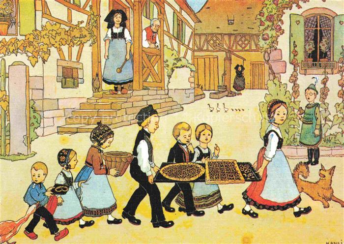 Hansi  Waltz J J Kuenstlerkarte Alsace Elsass Les gateaux