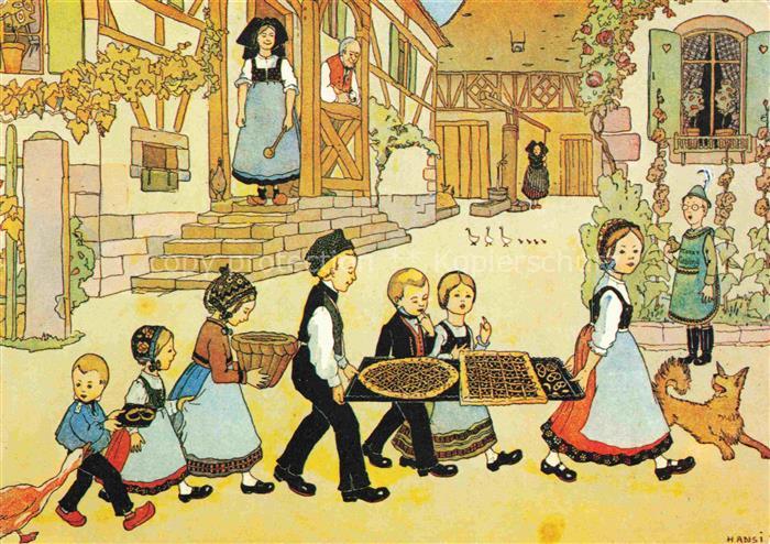 Hansi  Waltz J J Kuenstlerkarte Alsace Elsass Les gateaux