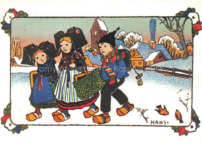 Hansi  Waltz J J Kuenstlerkarte Alsace Elsass Alsacew Nous allons a ecole et app