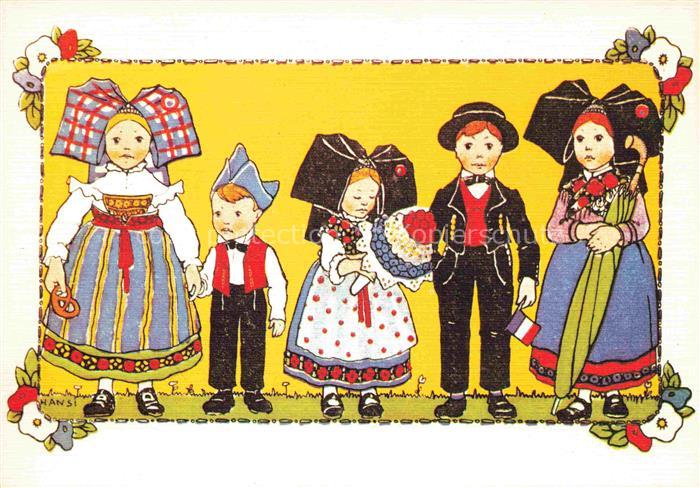 Hansi  Waltz J J Kuenstlerkarte Alsace Elsass Aujourd hui nous avons mis nos bea