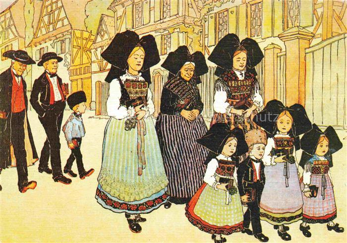 Hansi  Waltz J J Kuenstlerkarte Alsace Elsass Chaque Dimanche nous allons a Egli