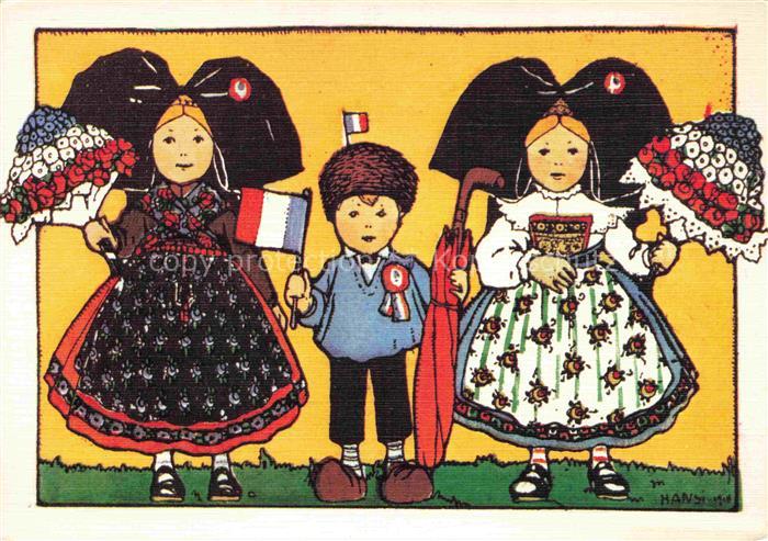 Hansi  Waltz J J Kuenstlerkarte Alsace Elsass Ces fleurs vous sont offertes avec