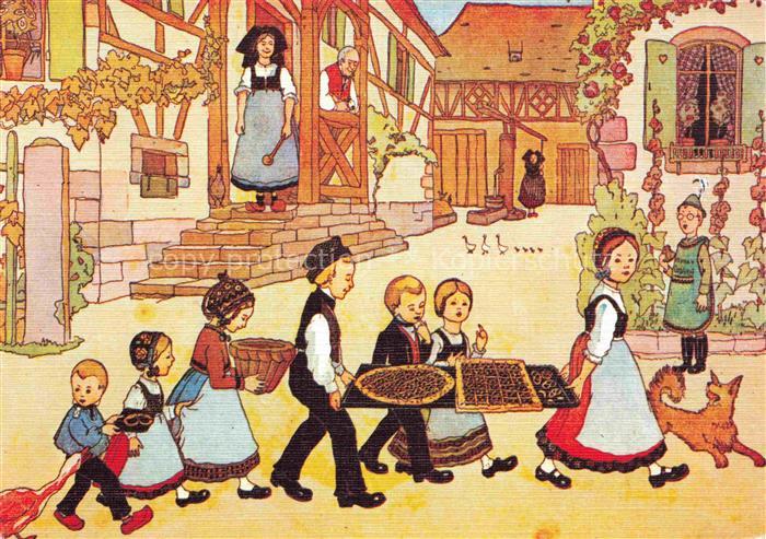 Hansi  Waltz J J Kuenstlerkarte Alsace Elsass Les gateaux