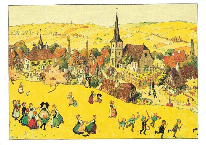 Hansi  Waltz J J Kuenstlerkarte Alsace Elsass Entants joyeux de leur village