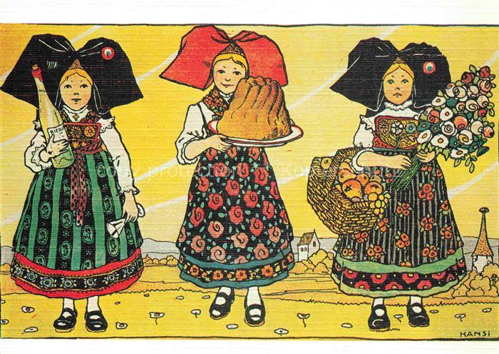 Hansi  Waltz J J Kuenstlerkarte Alsace Elsass L invitation au gouter