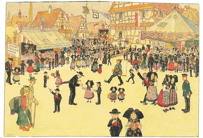 Hansi  Waltz J J Kuenstlerkarte Alsace Elsass La Fete au Village
