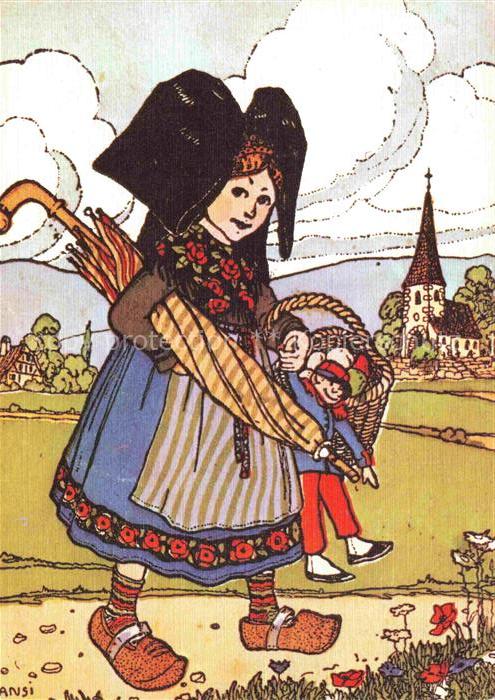 Hansi  Waltz J J Kuenstlerkarte Alsace Elsass Lat trauve au Marche beaucoup de b