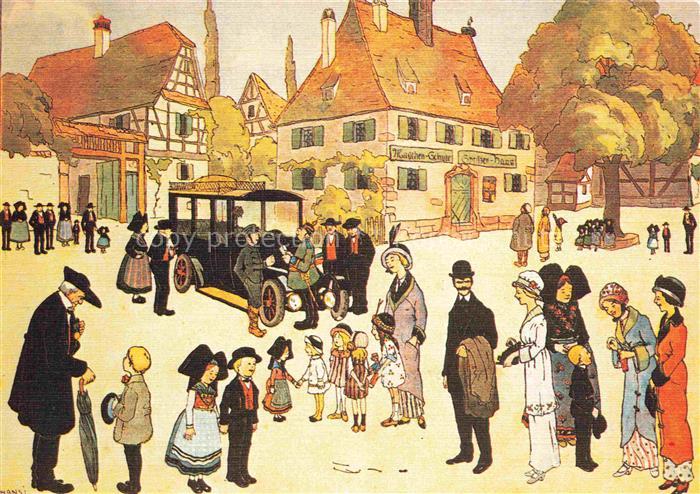Hansi  Waltz J J Kuenstlerkarte Alsace Elsass Visite village en Alsace
