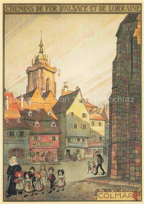Hansi  Waltz J J Kuenstlerkarte Alsace Elsass Colmar Chemins de fer Alsace et de