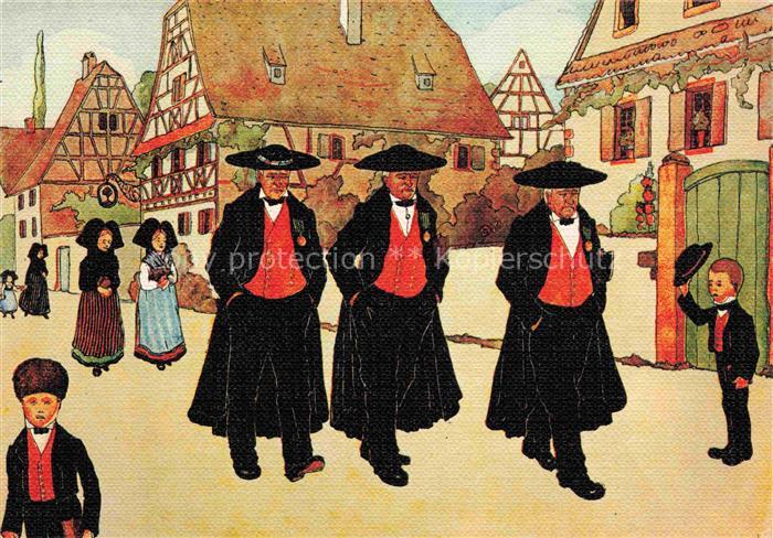 Hansi  Waltz J J Kuenstlerkarte Alsace Elsass Quand les Anciens se promenent