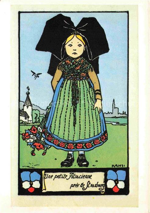 Hansi  Waltz J J Kuenstlerkarte Alsace Elsass Une petite Alsacienne pres de Stra
