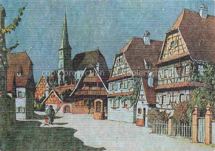 Hansi  Waltz J J Kuenstlerkarte Alsace Elsass Quand la nuit baigne le village Ve