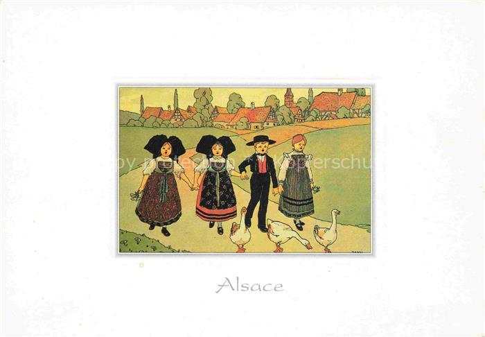 Hansi  Waltz J J Kuenstlerkarte Alsace Elsass Alsace Mein Dorf Sontagsnachmittag