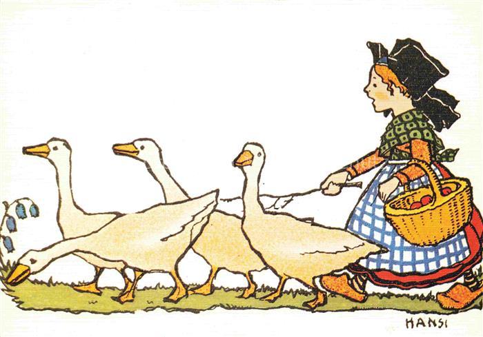 Hansi  Waltz J J Kuenstlerkarte Alsace Elsass Gaenseliesel Alsace