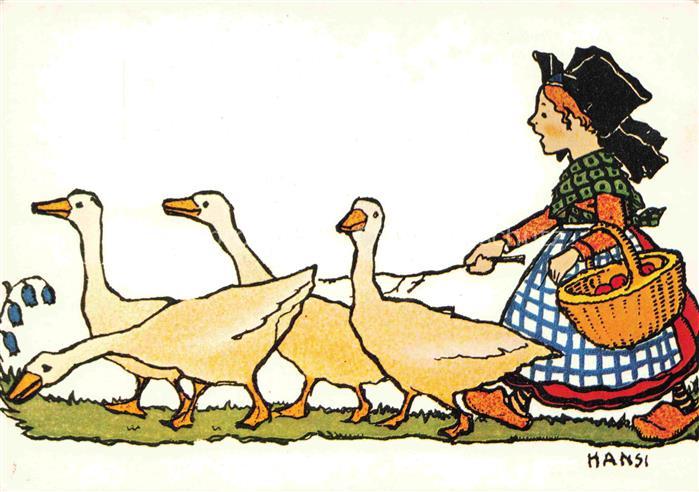 Hansi  Waltz J J Kuenstlerkarte Alsace Elsass gaenseliesel Alsace