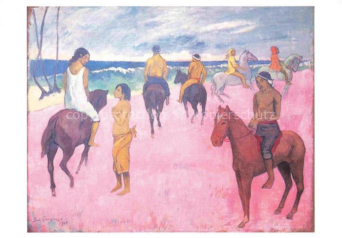 Gauguin Paul Kuenstlerkarte Cavaliers sur la plage