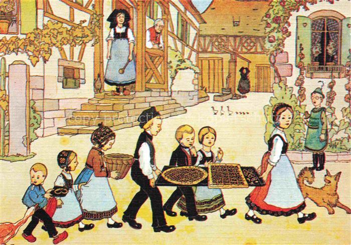 Hansi  Waltz J J Kuenstlerkarte Alsace Elsass Les gateaux