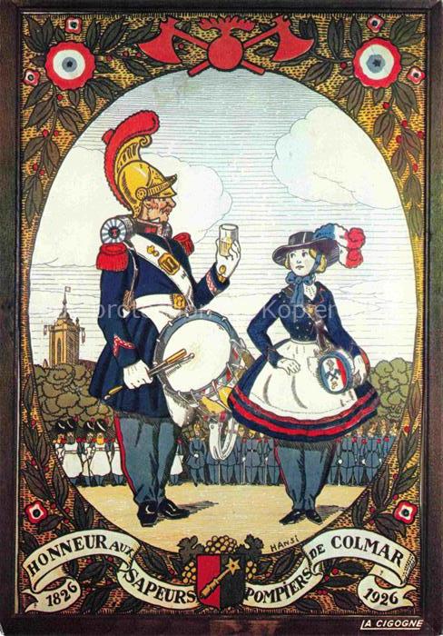 Hansi  Waltz J J Kuenstlerkarte Alsace Elsass Musee du Sapeur Pompier Mulhouse