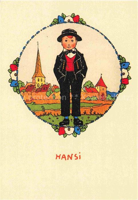 Hansi  Waltz J J Kuenstlerkarte Alsace Elsass Illustrateur Alsace Colmar