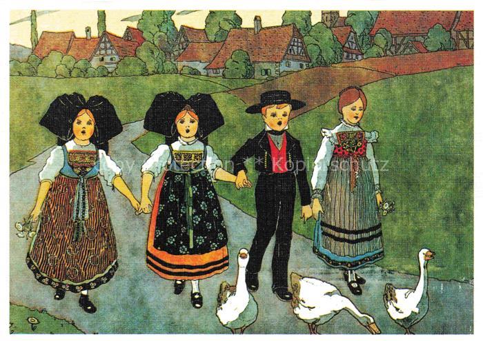 Hansi  Waltz J J Kuenstlerkarte Alsace Elsass Alsace Dimanche nous promenons