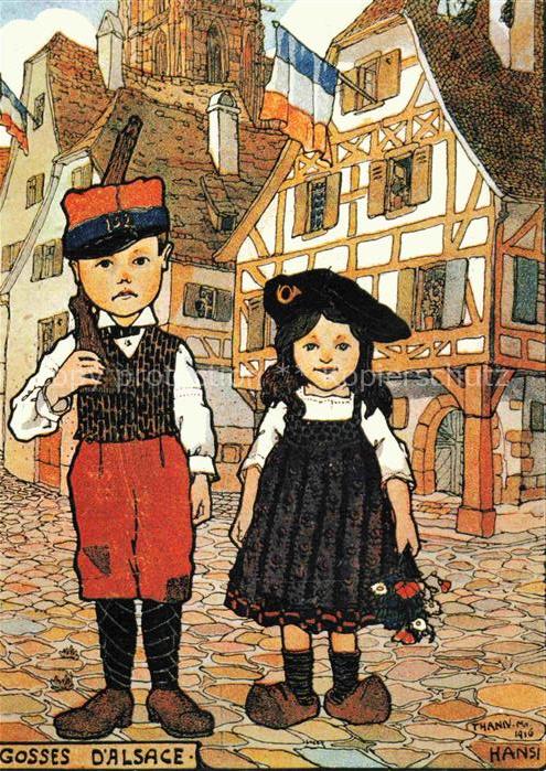Hansi  Waltz J J Kuenstlerkarte Alsace Elsass On attend visite du Cheneral