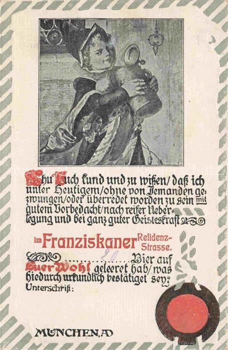 Muenchen Bayern Franziskaner Keller Bier Kuenstlerkarte