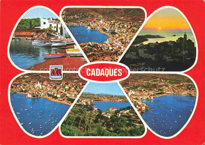 Cadaques Costa Brava ES Hafen Sonnenuntergang Luftaufnahmen