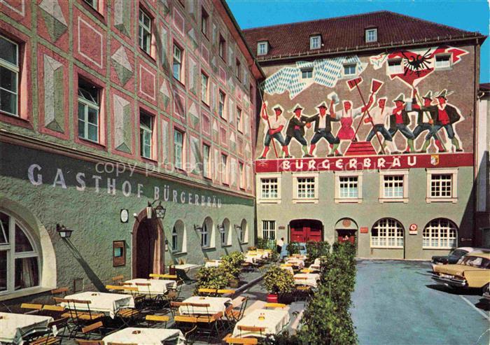 BAD REICHENHALL Gasthof Brauerei Buergerbraeu Fresko von Wothe und Braeuer Symbo