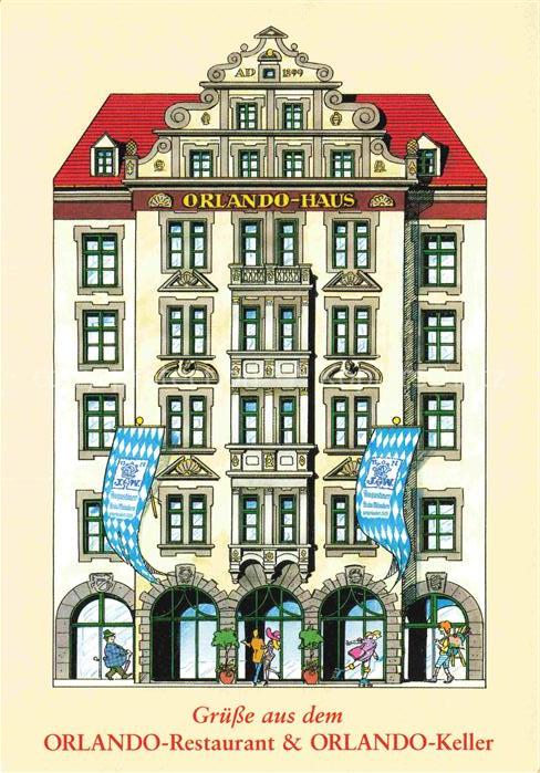 Muenchen Bayern Orlando-Haus Restaurant Orlande-Keller Kuenstlerkarte