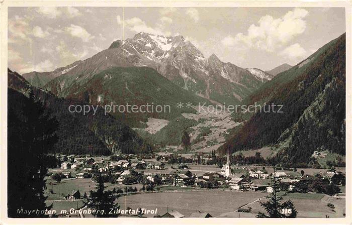 Mayrhofen  Zillertal Tirol AT Gesamtansicht Panorama Blick gegen Gruenberg Zille