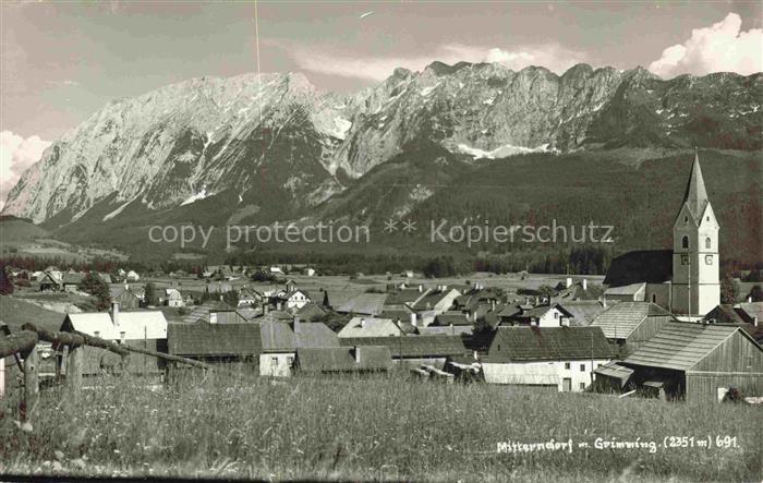 Mitterndorf Bad Steiermark AT Ortsansicht mit Kirche Blick gegen Grimming