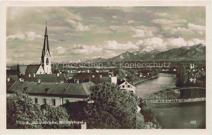 VILLACH Kaernten AT Panorama Nikolaikirche Blick gegen Mittagskogel
