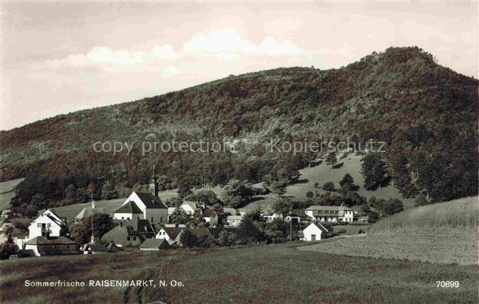 Raisenmarkt Alland Niederoesterreich AT Ortsansicht mit Kirche Sommerfrische