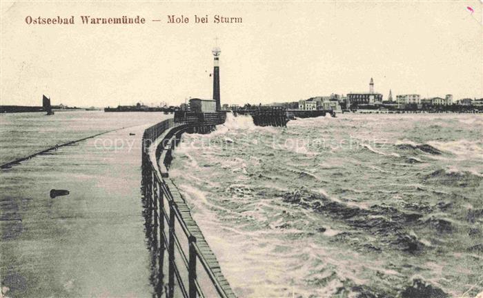 WARNEMueNDE Ostseebad Rostock Mole bei Sturm Marinepost Pruefstempel