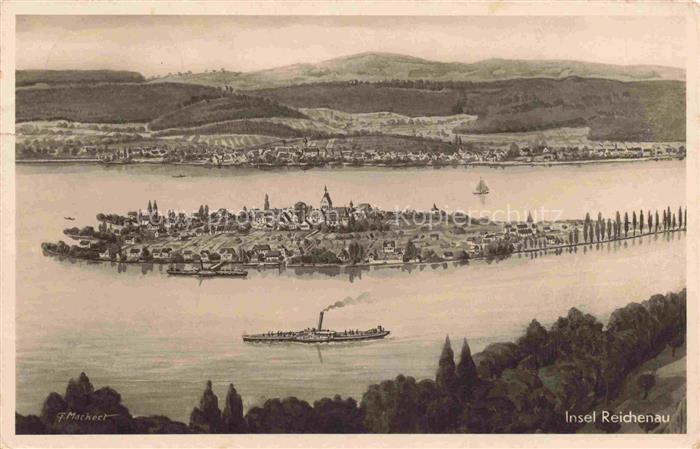Insel Reichenau Panorama Bodensee G. Markert Kuenstlerkarte Bromsilber
