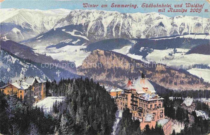 Semmering Niederoesterreich Winter am Semmering Suedbahnhotel und Waldhof mit Ra
