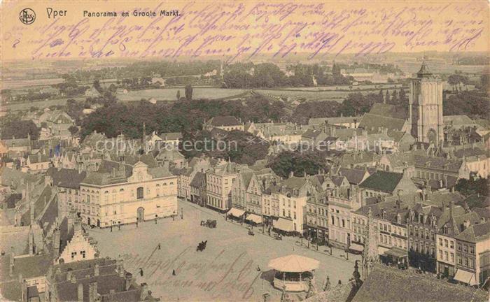 Yper Ypern Ypres Ieper Belgie Panorama en Groote Markt Pruefstempel