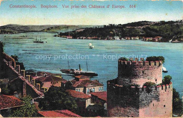 Constantinople Constantinopel ISTANBUL TK Bosphore vue prise des Châteaux d'Euro