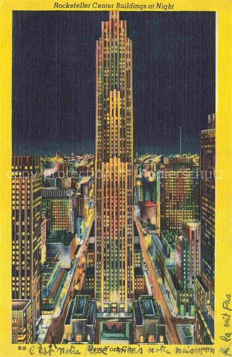 NEW YORK City USA Rockefeller Center Buildings at night Illustration