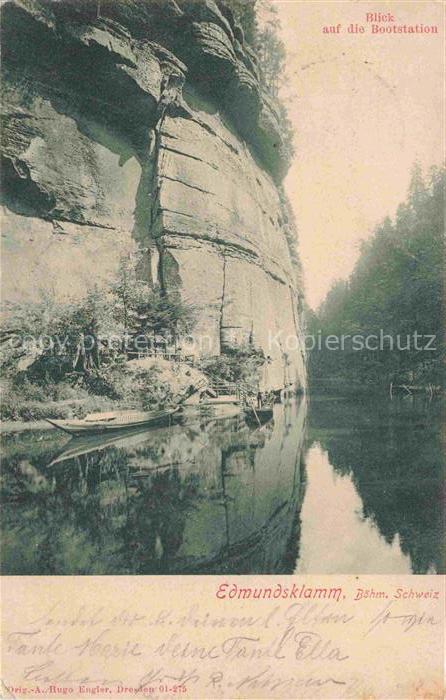 Edmundsklamm Boehmen Hrensko CZ Blick auf die Bootsstation