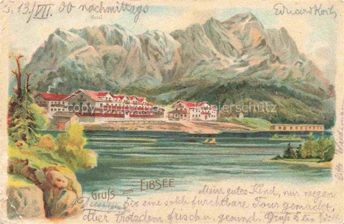 Eibsee Grainau Garmisch-Partenkirchen Panorama Blick ueber den See Hotel Alpen K