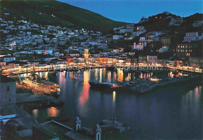 Hydra Ydra Hidra Idra Greece Panorama Hafen Nachtaufnahme